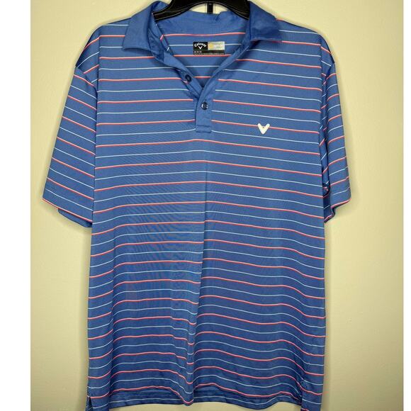 Callaway Blue Striped Polo Collared Button Down Mens Opti Dri Golf Shirt M - Picture 1 of 5
